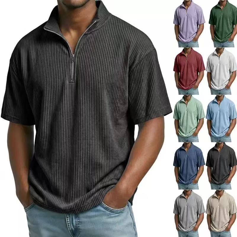 Corduroy Button Up Shirt Men - Sommer-Cordhemd mit Stehkragen für Herren, Einfarbig,