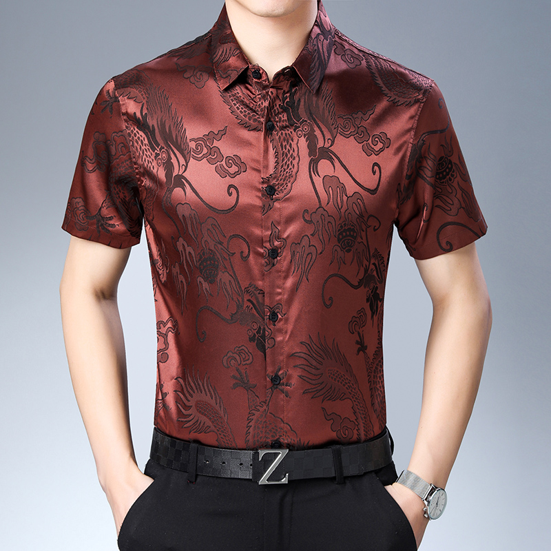 Mens Satin Silk Dress Shirt - Mens Fashion Muster Silk Shirt Sommer