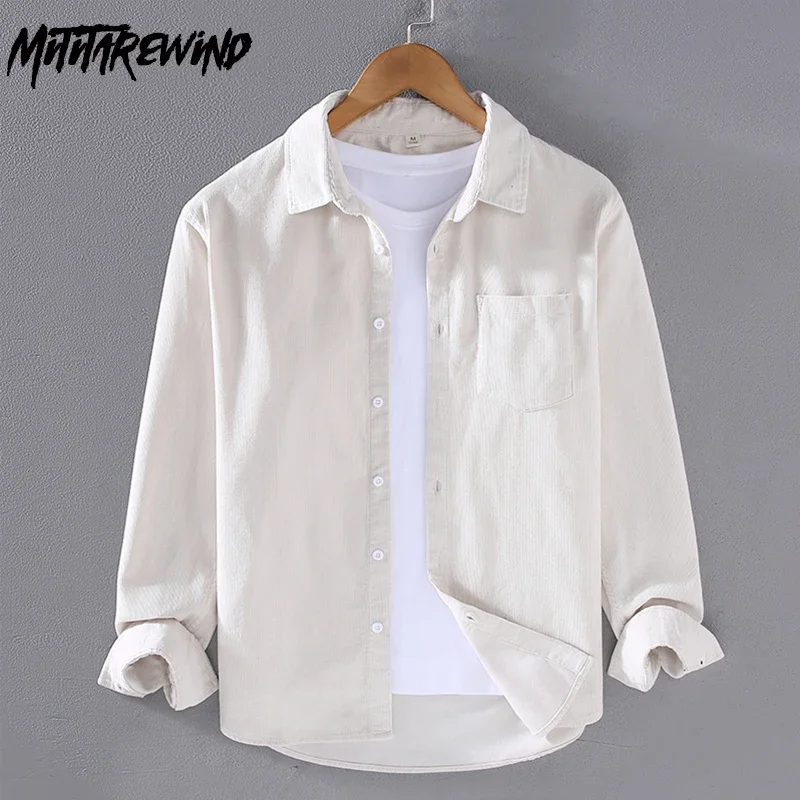 Corduroy Button Up Shirt Men - Frühling Herbst Herren Langarm Weißes Hemd