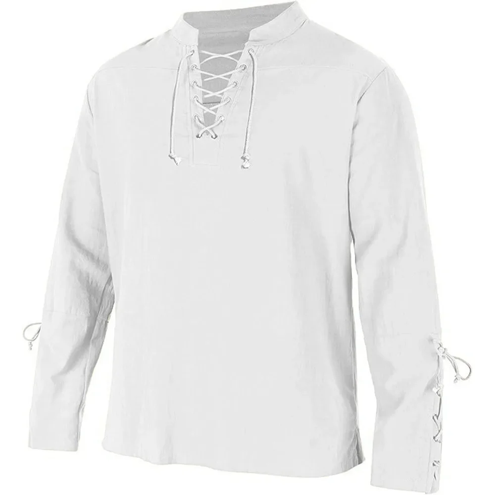 Medieval Gothic Lace Up Pirate Shirt - Herren Langarm hemden schnüren V-Ausschnitt Manschette