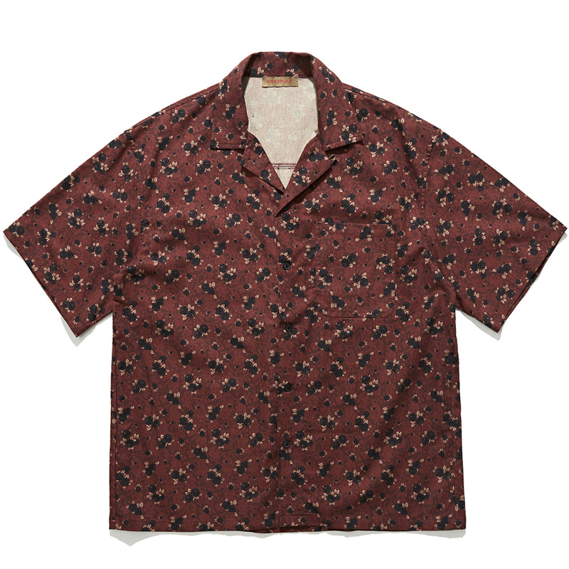 Vintage Hawaiian Floral Shirt - Japanisches Retro-Ethno-Stil-Kurzarmhemd mit kubanischem Kragen für