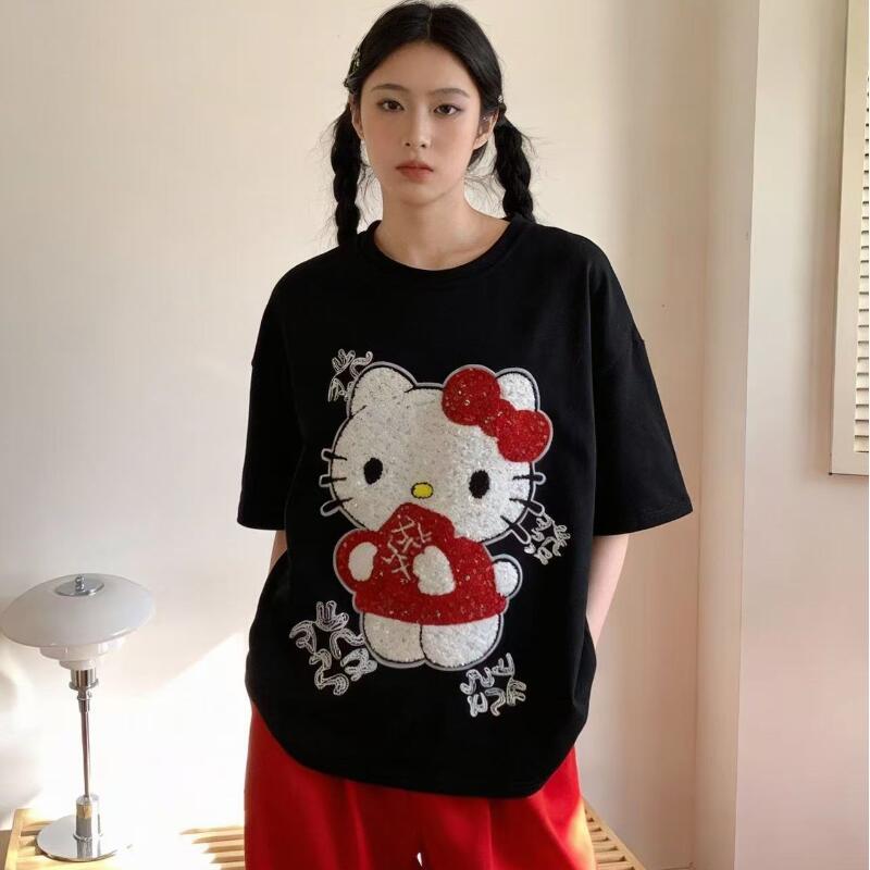T-Shirts - Niedliches Kurzarm-T-Shirt mit Hello Kitty-Motiv, Neuer