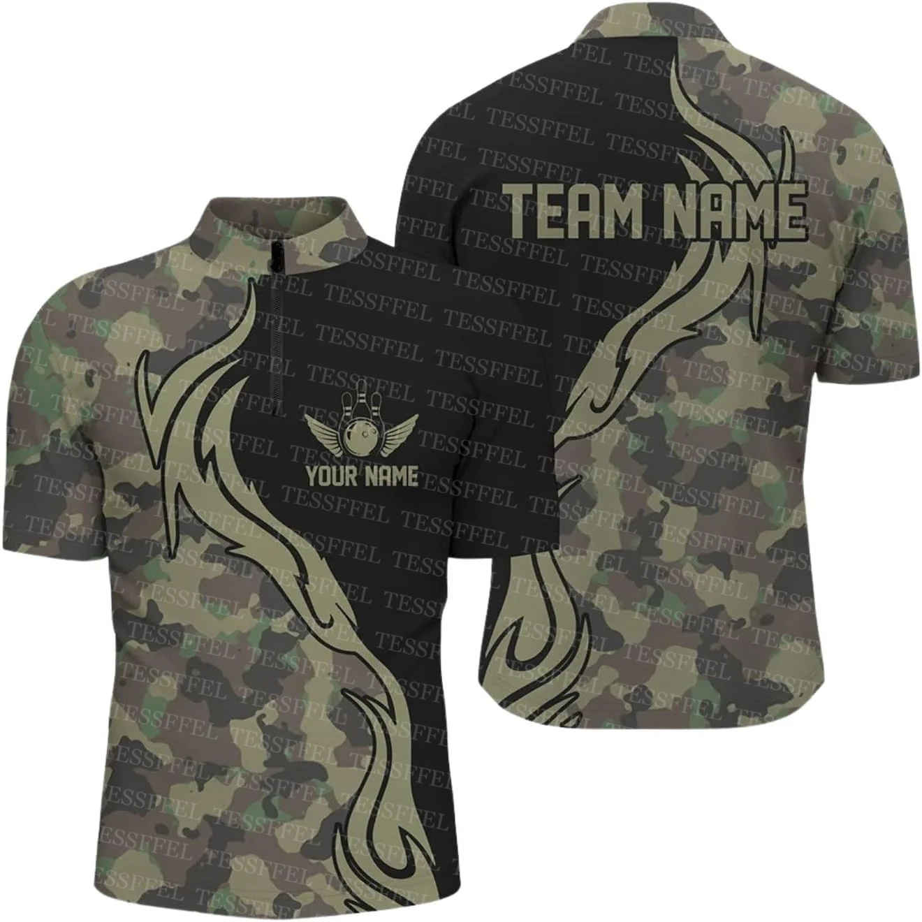 Short Sleeve Bowling Shirt Retro - Benutzerdefinierte Name Graffiti Flame Strike Bowling