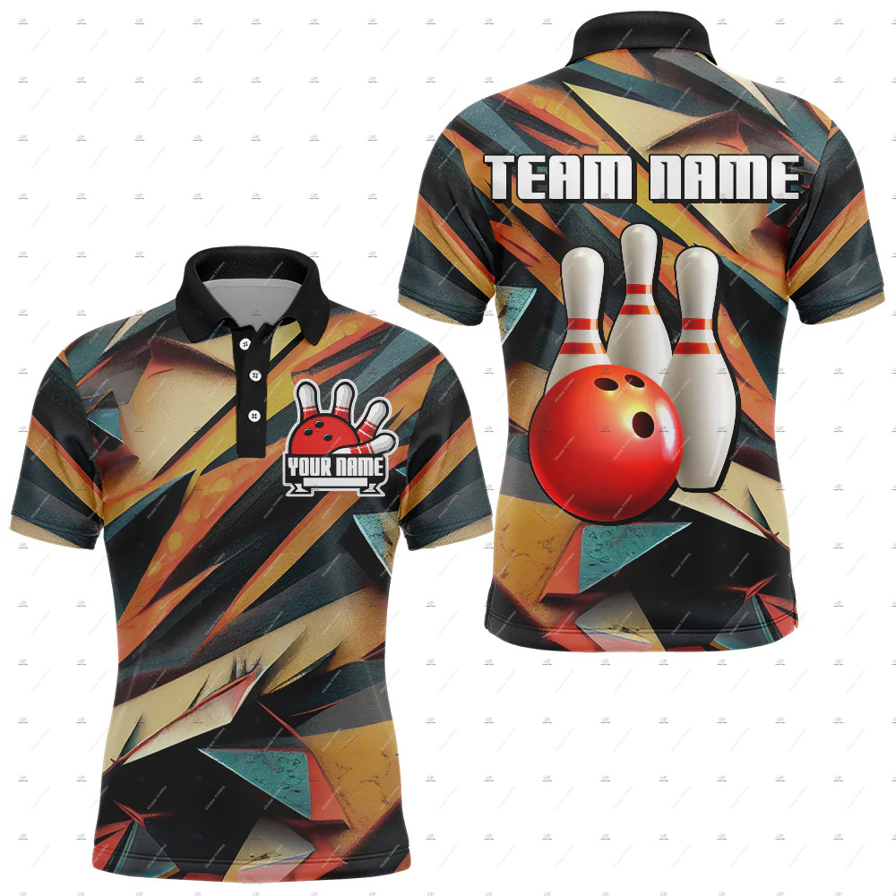 Short Sleeve Bowling Shirt Retro - Benutzerdefinierter Name Bowling Skull Flame Graffiti