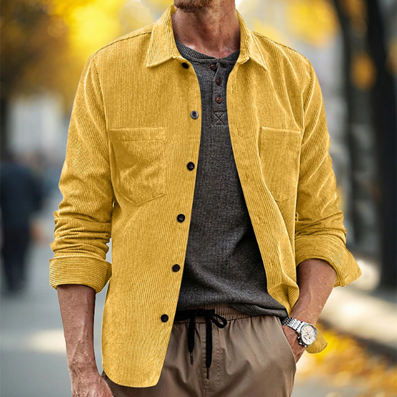 Corduroy Button Up Shirt Men - Frühling Herbst Tägliche Freizeit Herren Vintage