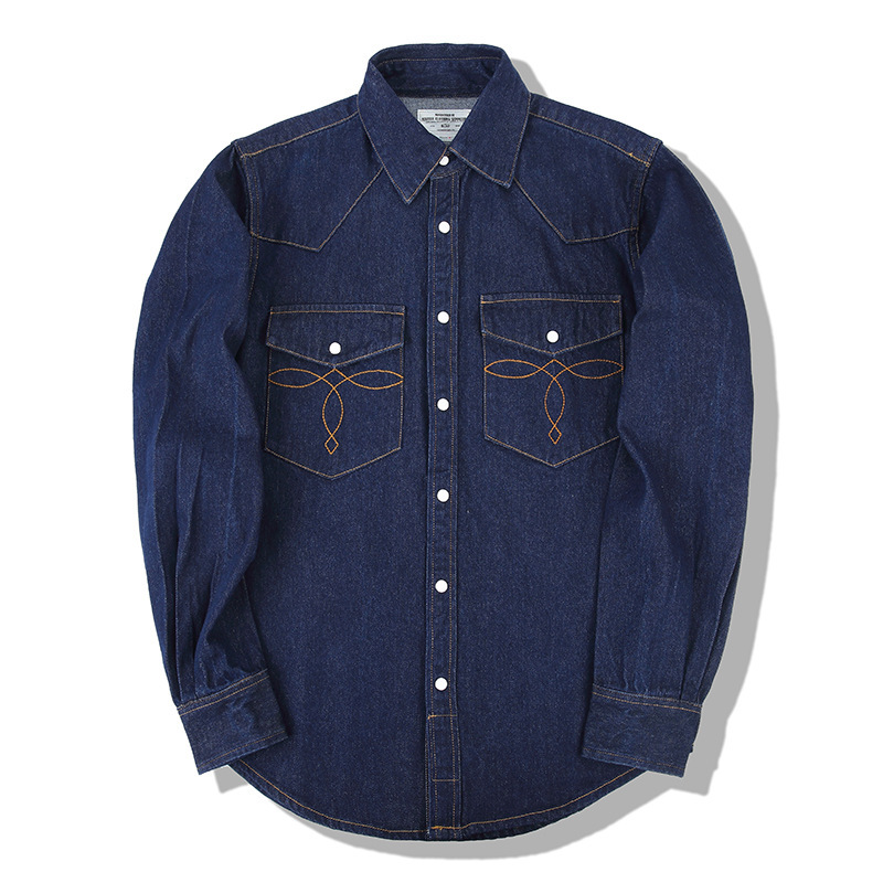 Mens Western Denim Pearl Snap Shirt - American Wash Vintage Jeanshemden Pearl Snap