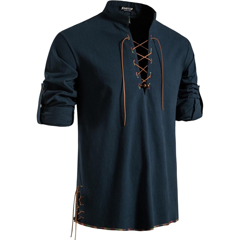 Medieval Gothic Lace Up Pirate Shirt - Herren-Piratenhemd, Wikinger, Retro-Renaissance, mittelalterliches Gothic-viktorianisches Halloween-Kostüm,
