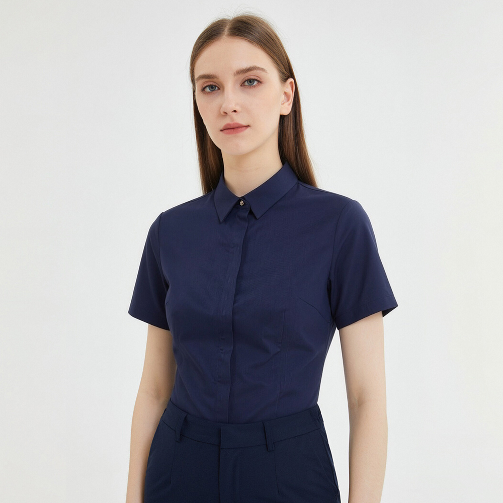 Breathable Bamboo Fiber Shirt Non Iron - Damen Kurzarm-Businessbluse, bügelfrei, dehnbar, ohne Tasche,