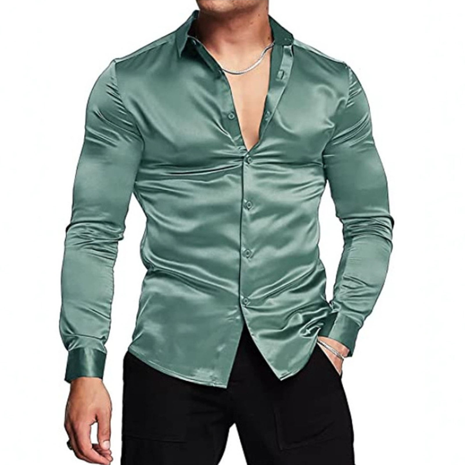 Mens Satin Silk Dress Shirt - Frühling Herbst Seide Satin Shirts Luxus
