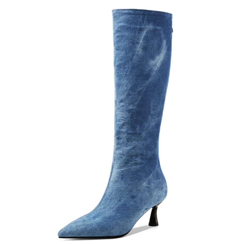 Jeans - Blaue Jeans Kniehohe Stiefel Frauen Schuhe
