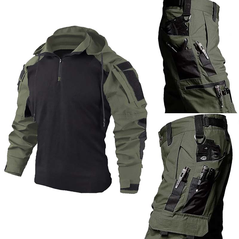 Tactical Military Shirt Cargo - Taktisches Militäruniform-Set, atmungsaktives Froschhemd + Cargohose