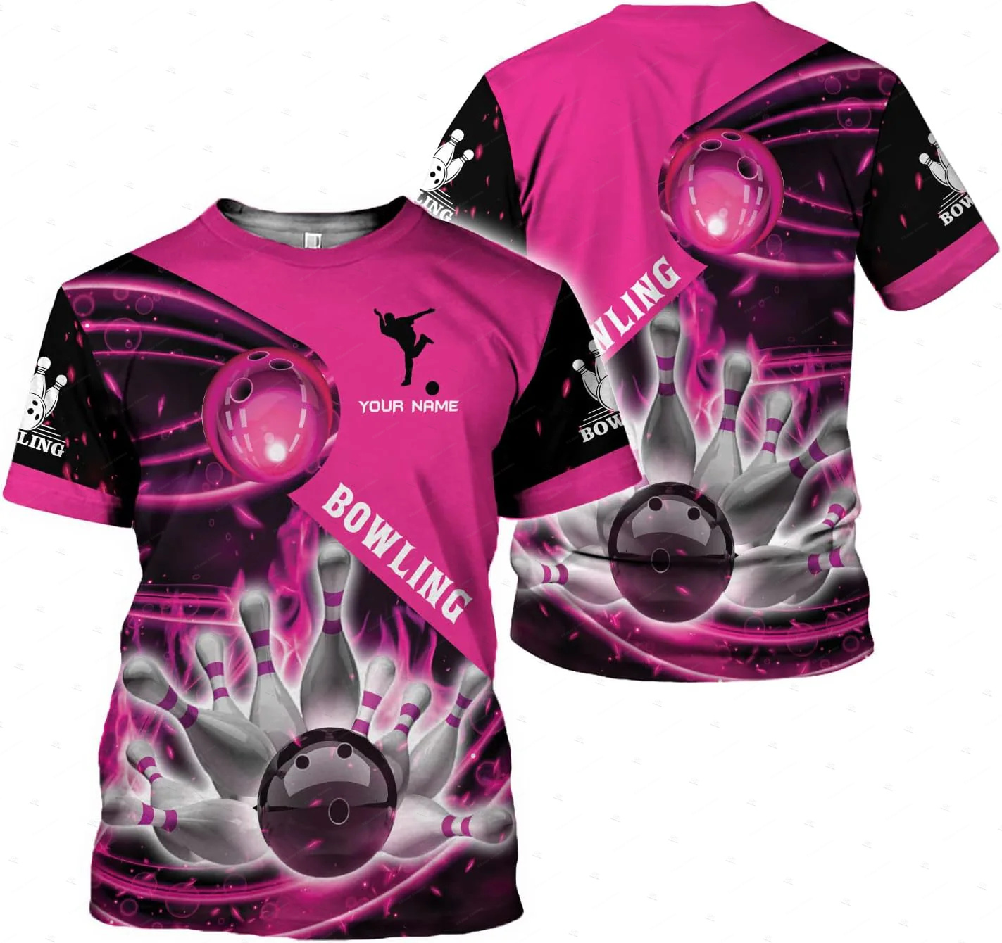 Short Sleeve Bowling Shirt Retro - Benutzerdefinierte Name Gradient Bowling Flamme Graffiti