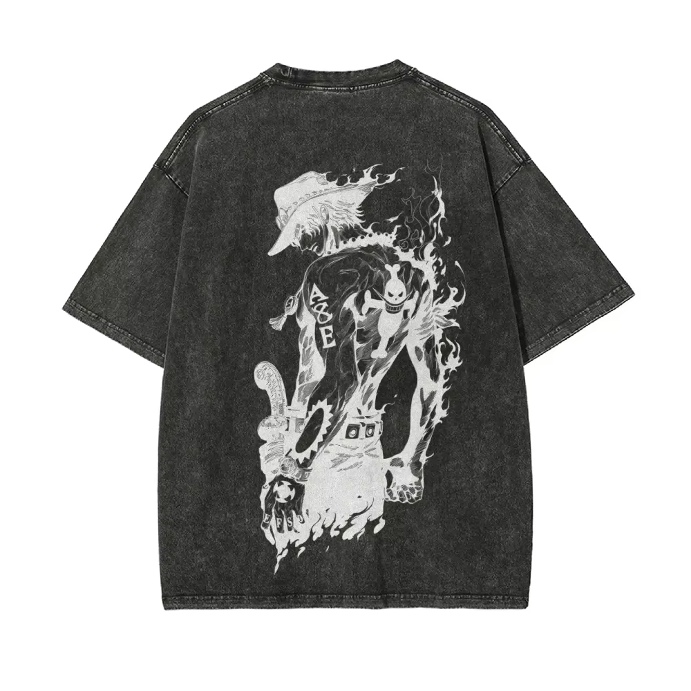 Acid Wash Vintage Graphic T Shirt - Ace T-Shirt für Herren One Piece