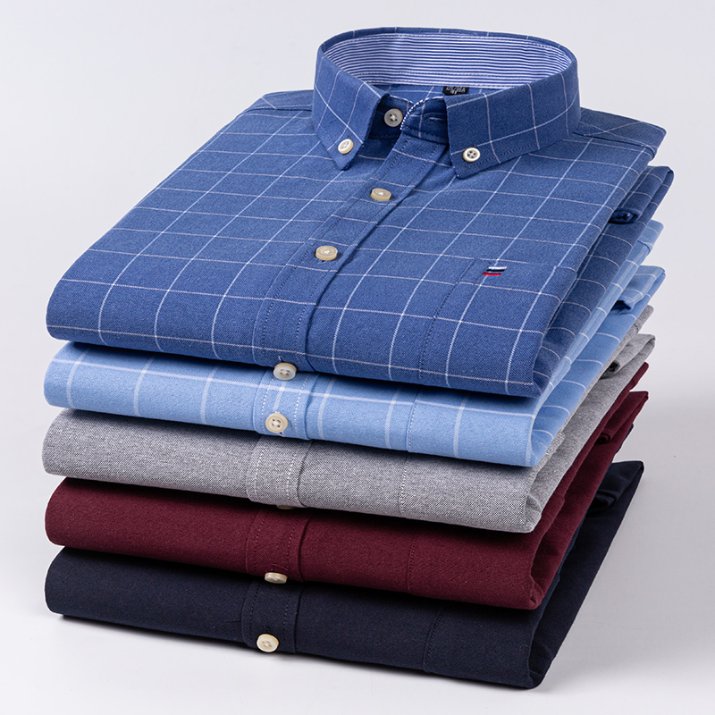 Oxford Cotton Casual Shirt Business - Männer Casual Hemden Baumwolle Oxford Plaid
