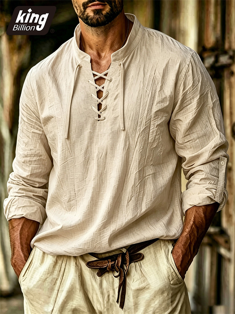 Medieval Gothic Lace Up Pirate Shirt - Herren-T-Shirt mit V-Ausschnitt im Piraten-, Mittelalter-,