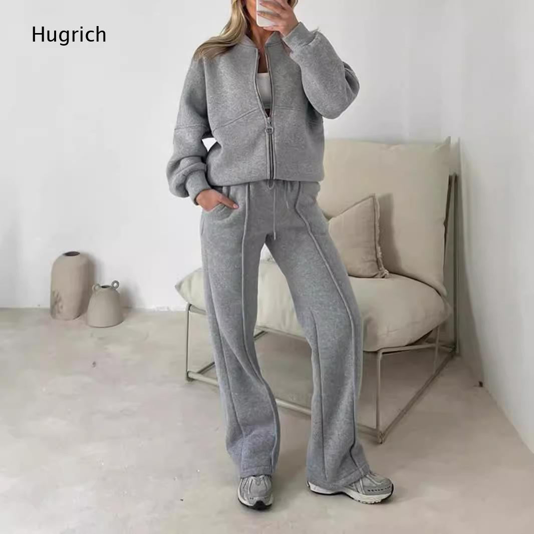Jackets - Damen-Trainingsanzug mit Reißverschluss, Oversize-Jacke, Kordelzug, weit