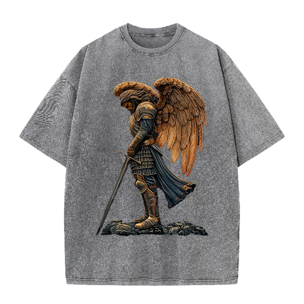 Acid Wash Vintage Graphic T Shirt - 2026 Vintage Gepanzerter Engel-Krieger mit Flügeln