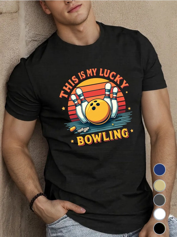 Short Sleeve Bowling Shirt Retro - Königsblaues Herren-T-Shirt mit Rundhalsausschnitt aus Baumwolle