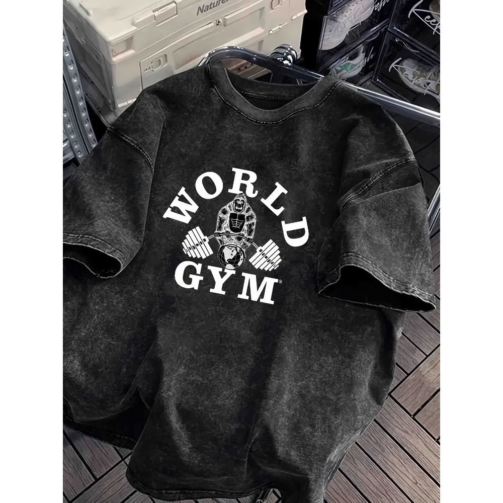 Acid Wash Vintage Graphic T Shirt - World Gym Gorilla Gewichtheben T-Shirt Vintage