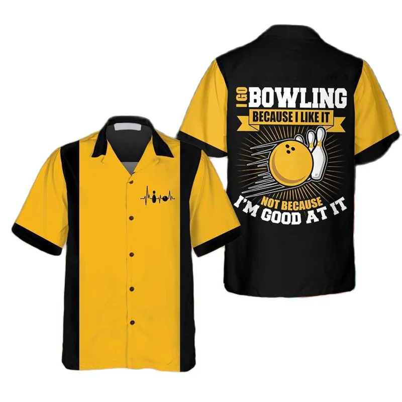 Short Sleeve Bowling Shirt Retro - Klassisches Retro-Hemd mit Bowlingball-Print für Herren,