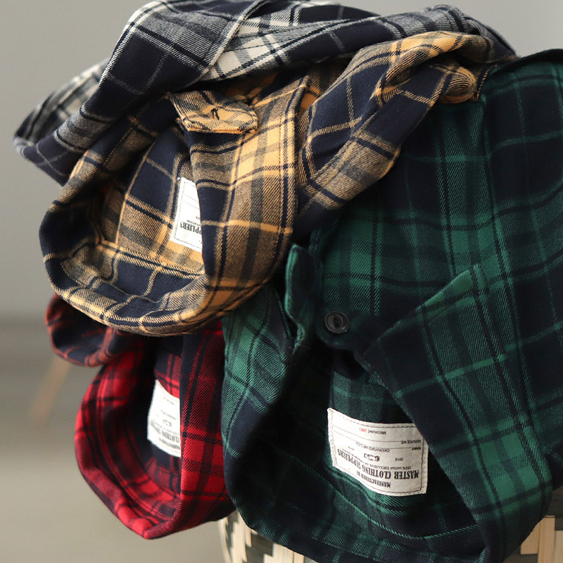 Flannel Plaid Shirt Heavy Weight - Herbst Neue Japanische Retro 300g Schwergewicht