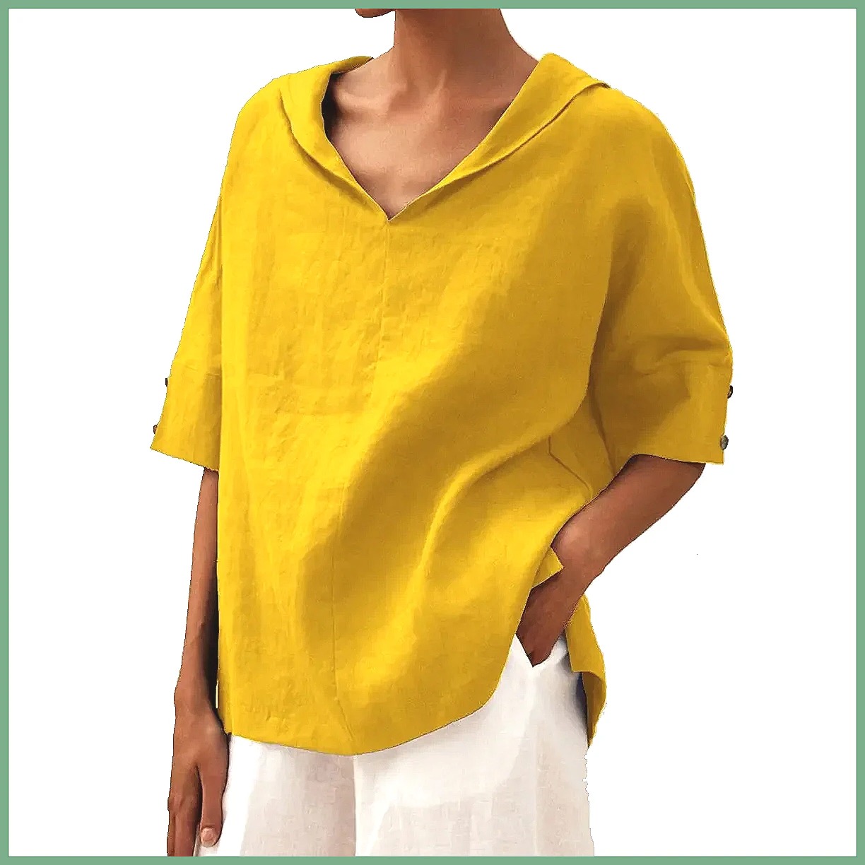 Shirts - Damen Locker Sitzende V-Ausschnitt Baumwoll-Leinen-Bluse 2026,