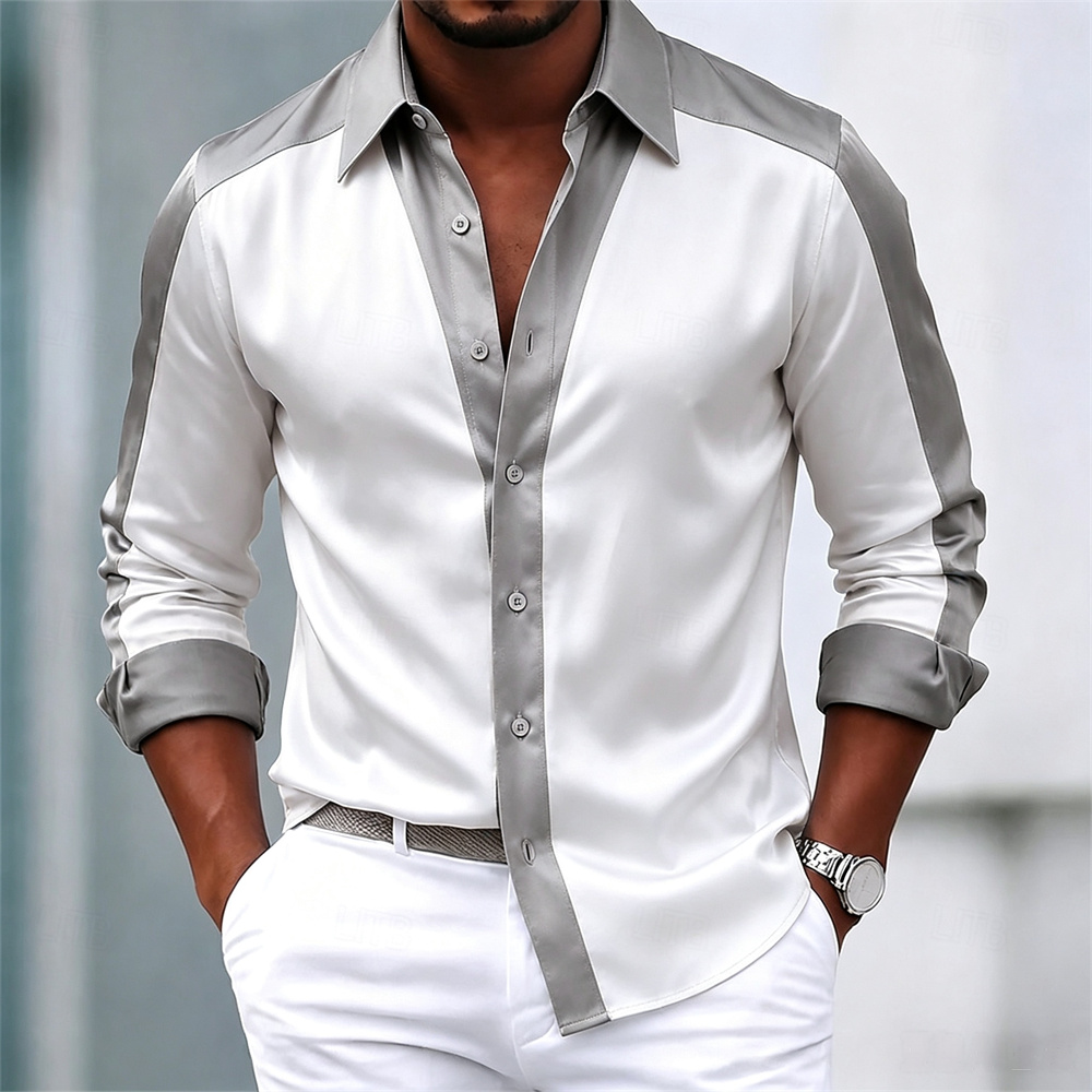 Mens Satin Silk Dress Shirt - Herrenhemd, Satinhemd, Anzughemd, Freizeithemd, Button-Down-Hemd, Ballhemd,