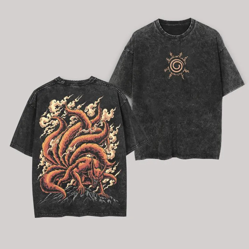 Acid Wash Vintage Graphic T Shirt - Kurama T-Shirt Kyuubi Naruto Vintage Acid