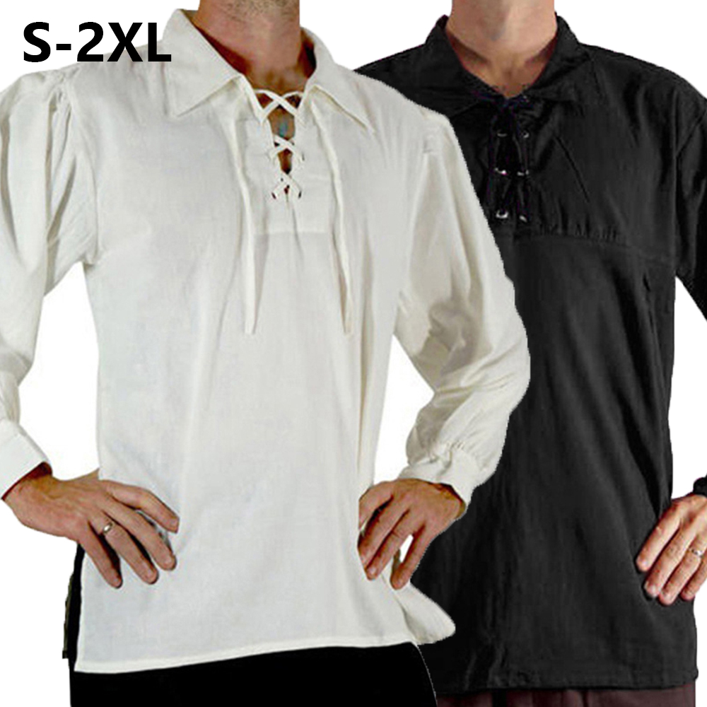 Medieval Gothic Lace Up Pirate Shirt - Herren Mittelalter Renaissance Kostüm Piratenhemd Bräutigam