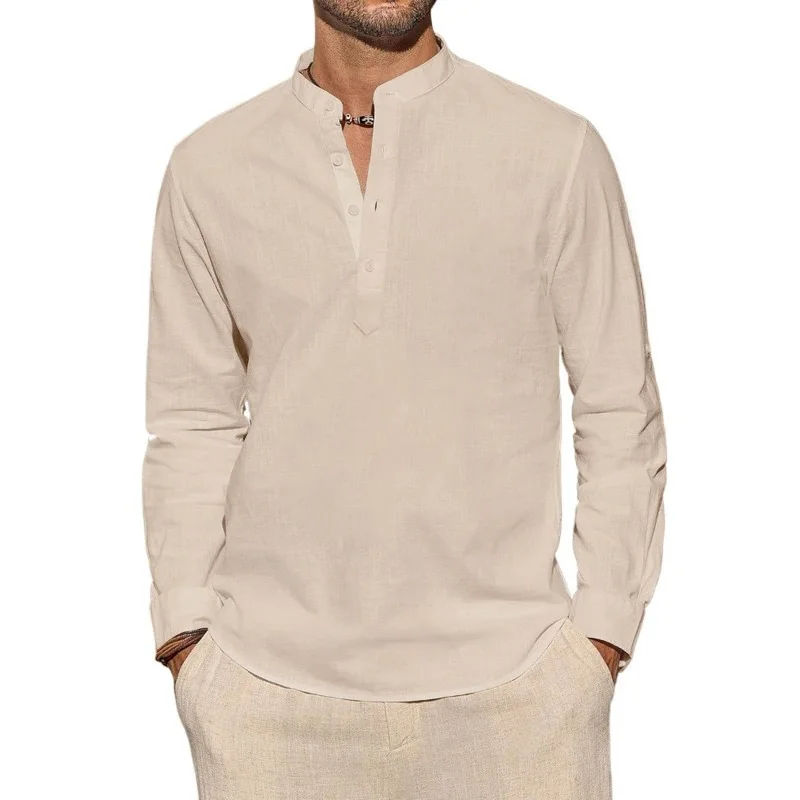 Mens Linen Shirt Long Sleeve - Langarm-T-Shirts für Herren, lässig, leicht, atmungsaktiv,