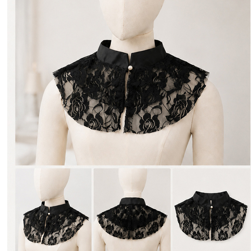 Shirts - Eleganter Spitzen-Blumen-Falschkragen-Schal für Damen, abnehmbarer Stehkragen
