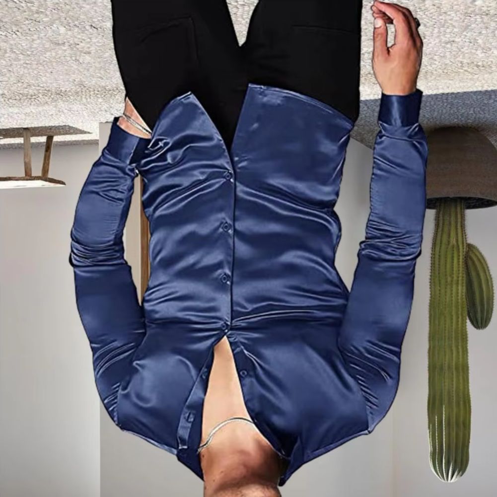 Mens Satin Silk Dress Shirt - Stilvolles Herrenhemd aus glänzendem, seidenähnlichem Satin,
