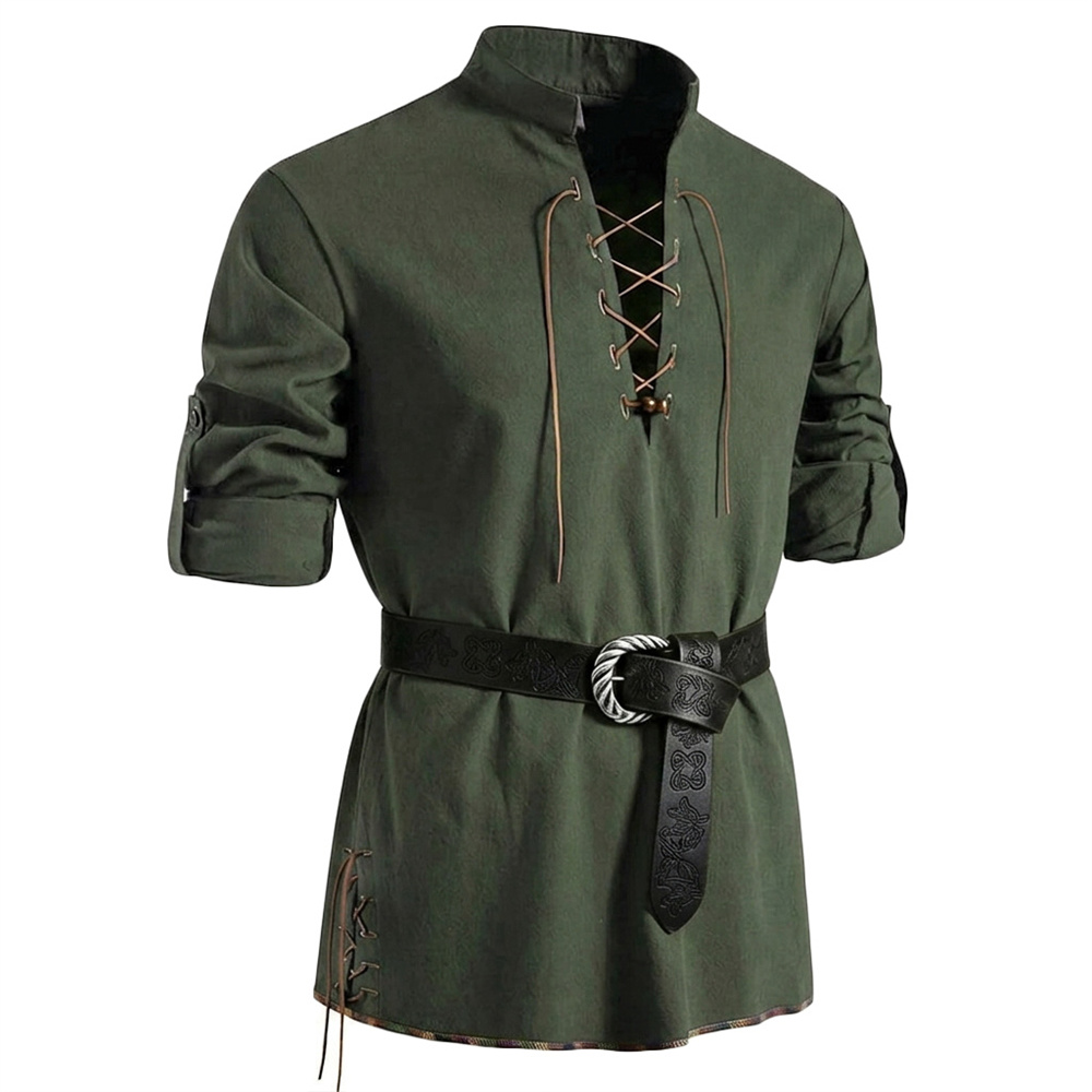 Herrenhemd aus Baumwolle im Le – Medieval Gothic Lace Up Pirate Shirt Bewertung und Preis