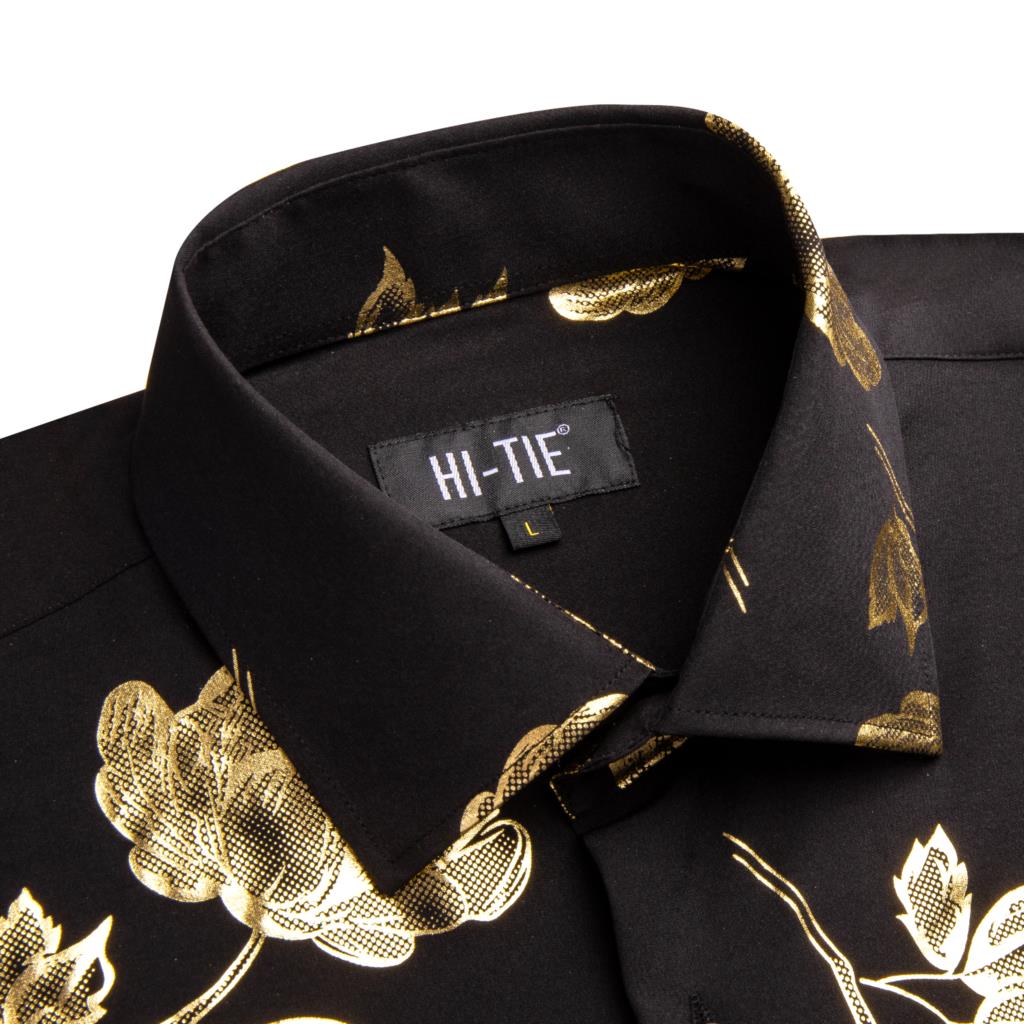 Hi-Tie Schwarz gold Seide Herr – Mens Satin Silk Dress Shirt Bewertung und Preis