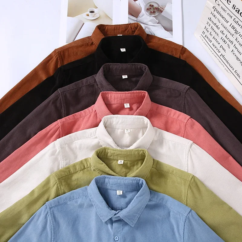 Frühling Herbst Herren Langarm – Corduroy Button Up Shirt Men Bewertung und Preis