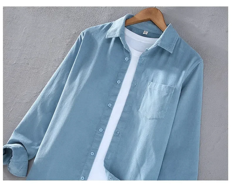 Frühling Herbst Herren Langarm – Corduroy Button Up Shirt Men Bewertung und Preis