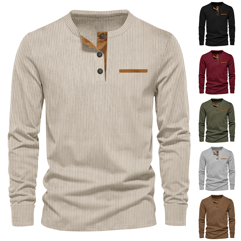 Neue männer Langarm T-shirt Fr – Corduroy Button Up Shirt Men Bewertung und Preis
