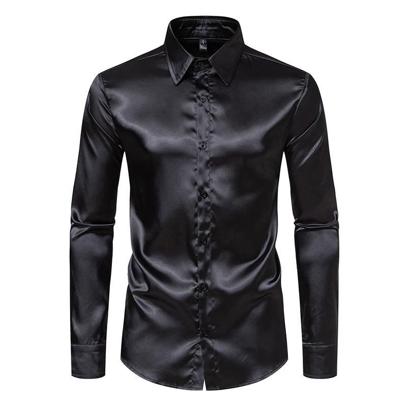 Herren-Hemd aus schwarzem Sati – Mens Satin Silk Dress Shirt Bewertung und Preis