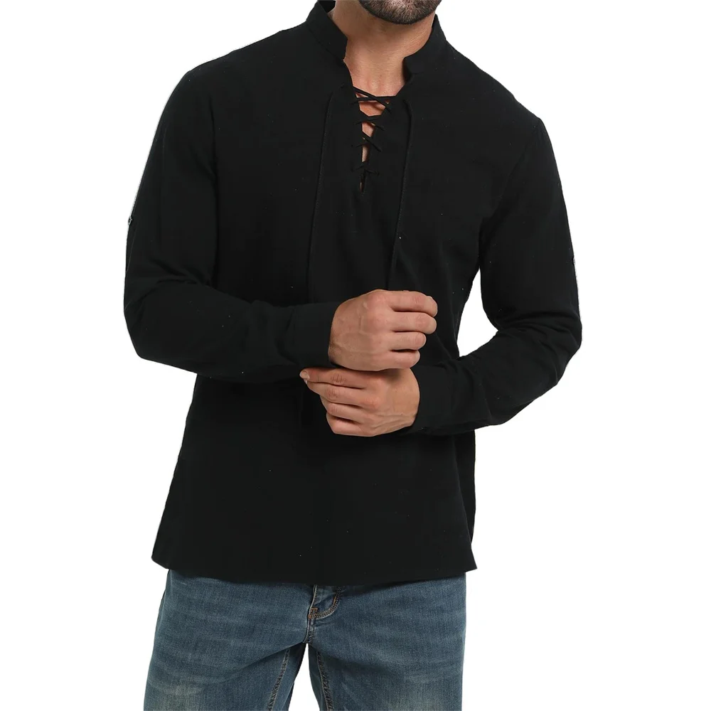 Frühling Herbst Herren Piraten – Medieval Gothic Lace Up Pirate Shirt Bewertung und Preis