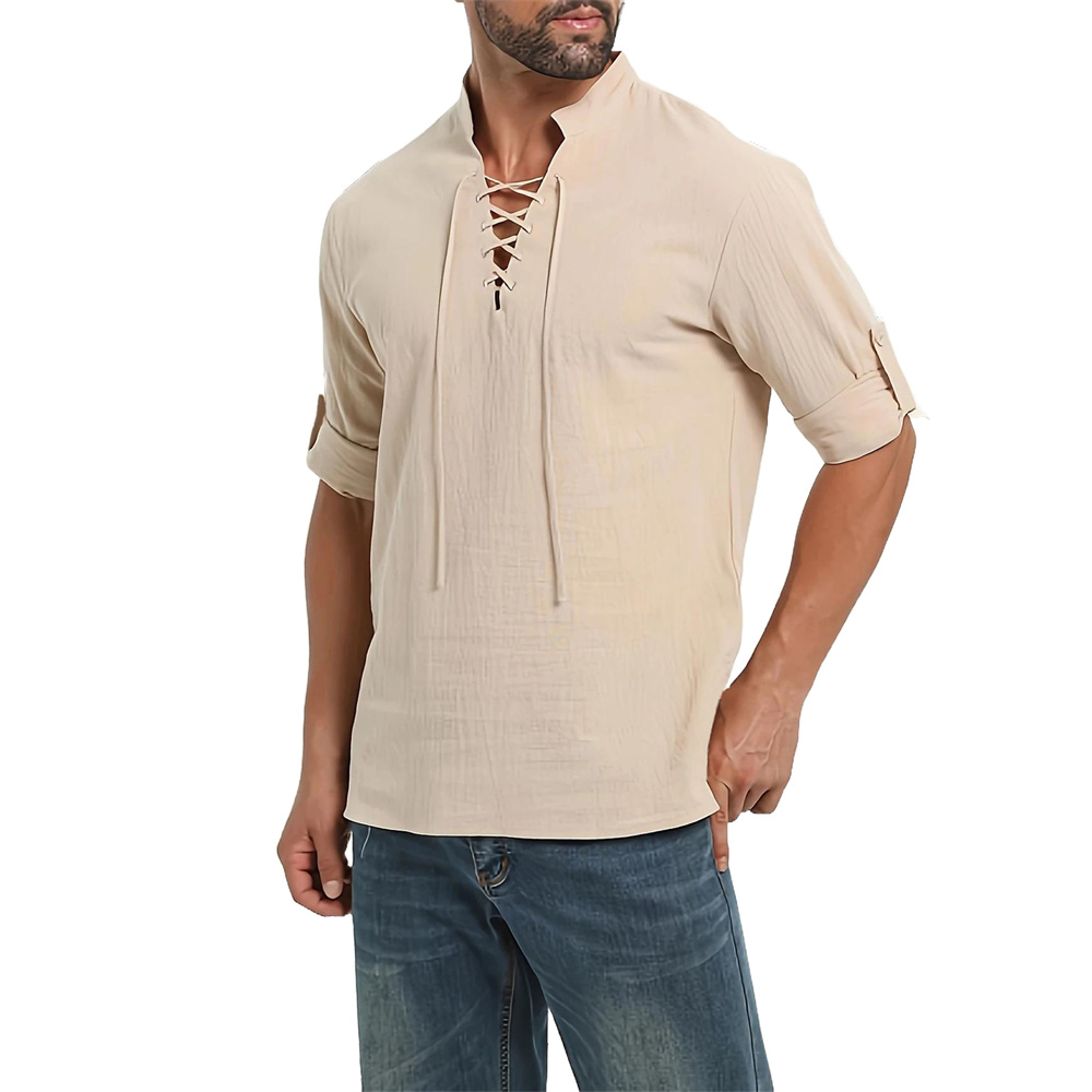 Frühling Herbst Herren Piraten – Medieval Gothic Lace Up Pirate Shirt Bewertung und Preis