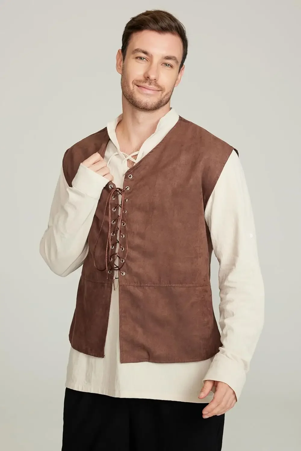 2-teiliges Set für Herren, mit – Medieval Gothic Lace Up Pirate Shirt Bewertung und Preis