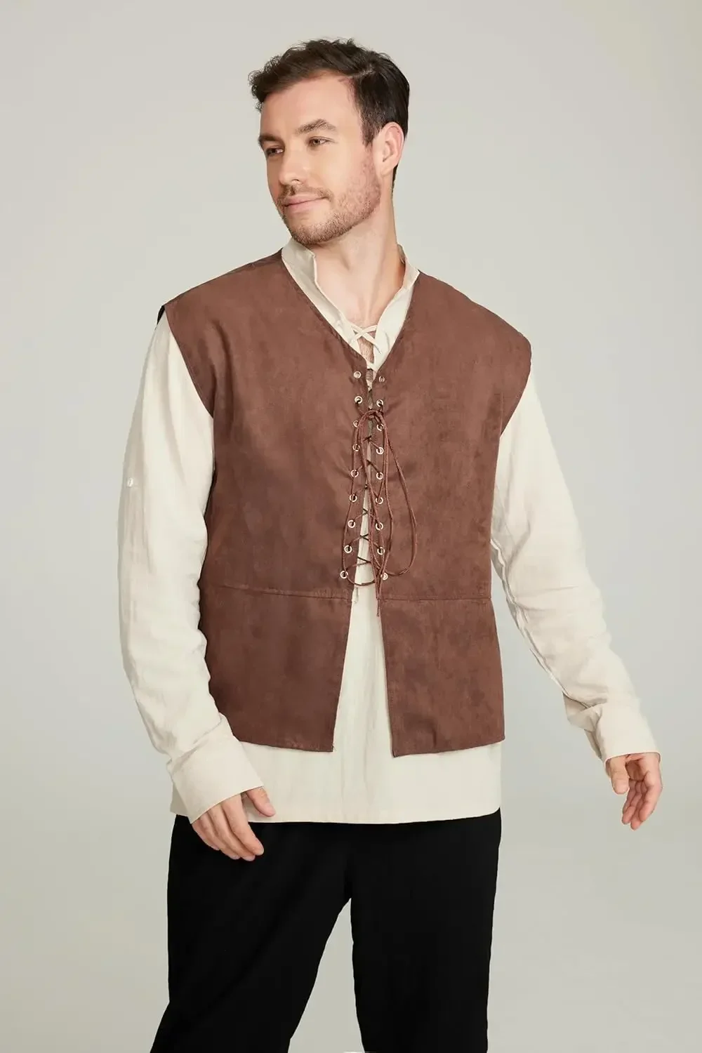 2-teiliges Set für Herren, mit – Medieval Gothic Lace Up Pirate Shirt Bewertung und Preis