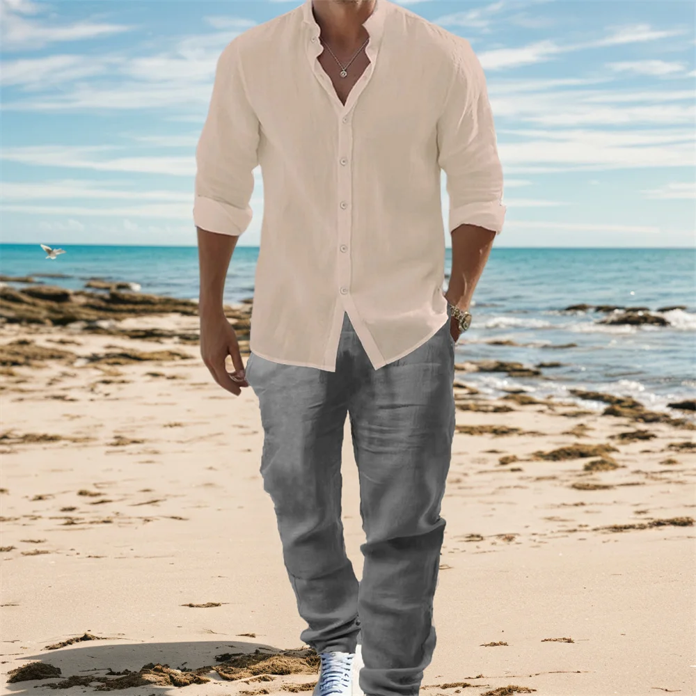 Herren-Hemden-Sets aus Baumwol – Mens Linen Shirt Long Sleeve Bewertung und Preis