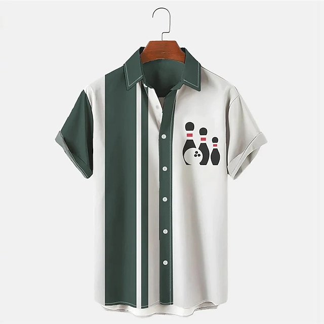 Herren Gestreiftes Bowling-Mus – Short Sleeve Bowling Shirt Retro Bewertung und Preis