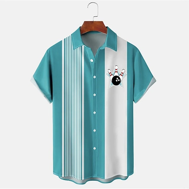 Herren Gestreiftes Bowling-Mus – Short Sleeve Bowling Shirt Retro Bewertung und Preis