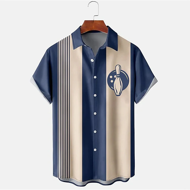 Herren Gestreiftes Bowling-Mus – Short Sleeve Bowling Shirt Retro Bewertung und Preis