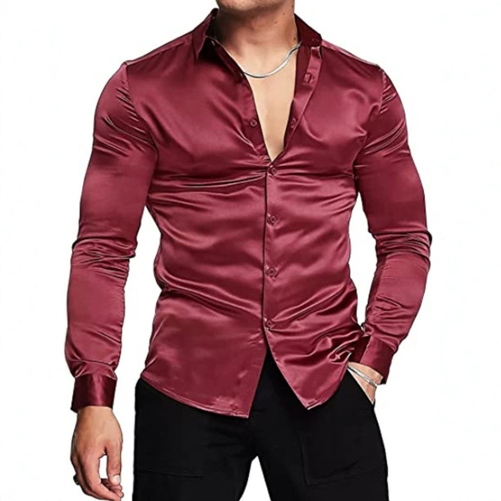 Frühling Herbst Seide Satin Sh – Mens Satin Silk Dress Shirt Bewertung und Preis