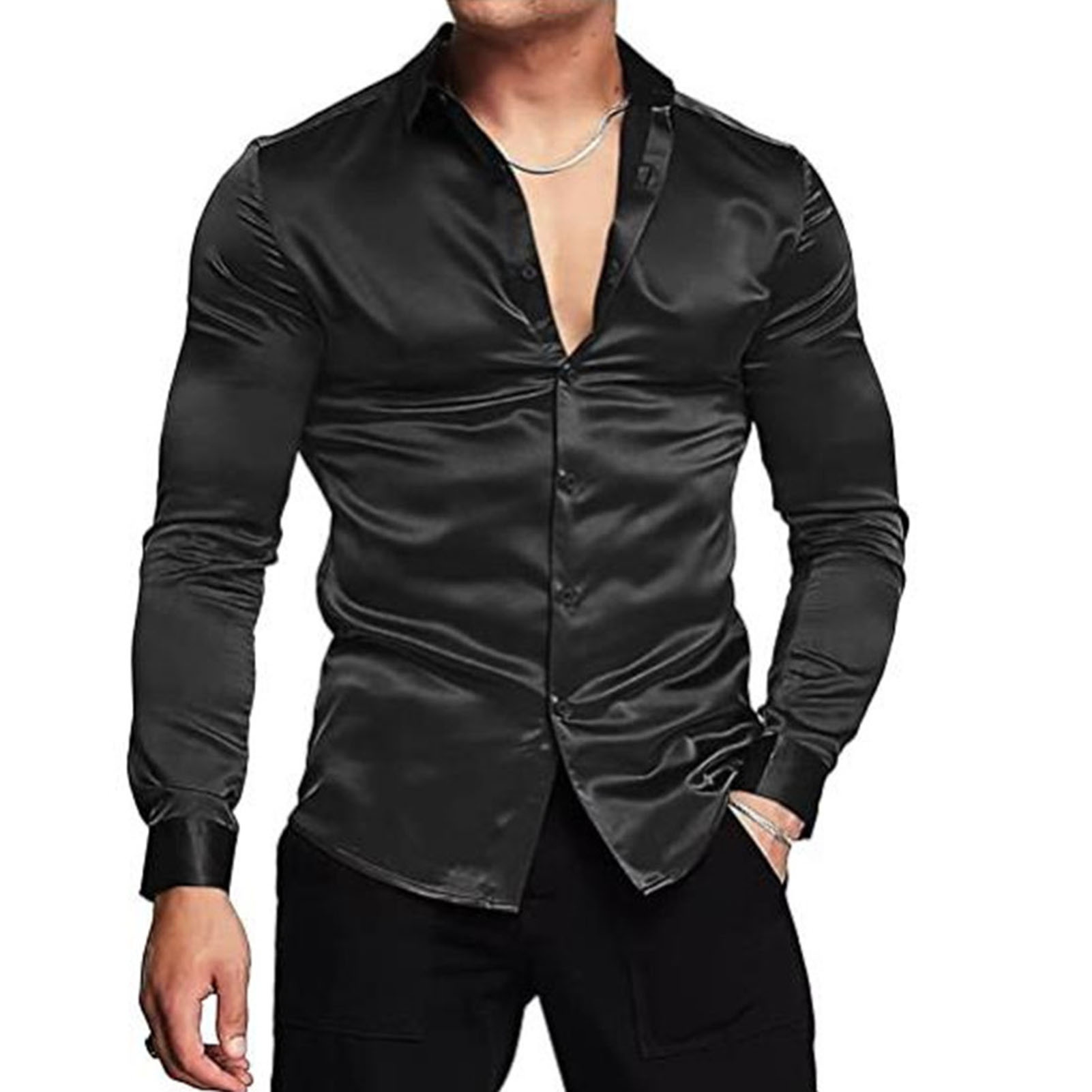 Frühling Herbst Seide Satin Sh – Mens Satin Silk Dress Shirt Bewertung und Preis