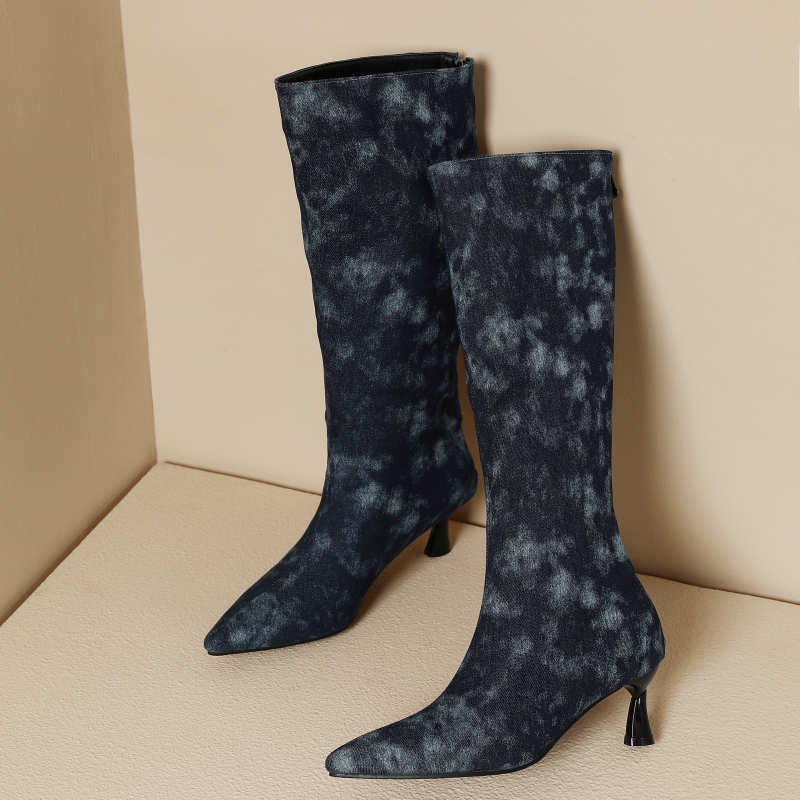Blaue Jeans Kniehohe Stiefel F – Jeans Bewertung und Preis