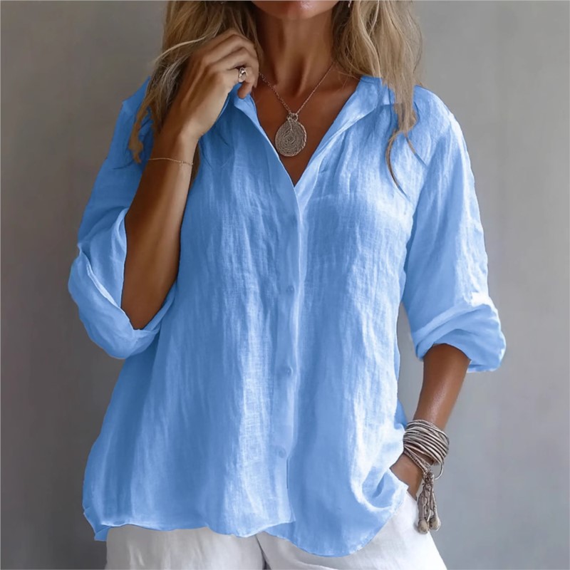 Einfarbig Leinen Sexy V-aussch – Mens Linen Shirt Long Sleeve Bewertung und Preis